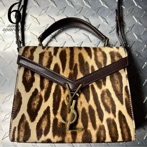 Saint Laurent Mini Cassandra Pony Hair Top Handle in Brown Leopard